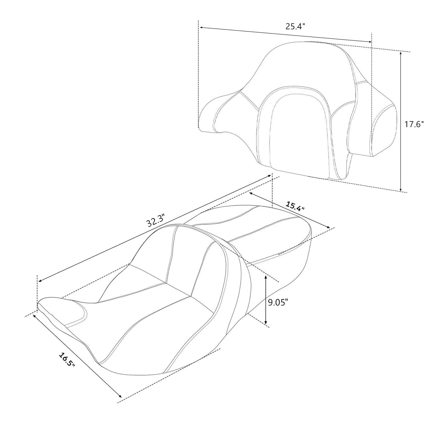 Black 2-Up Driver Passenger Seat Backrest for Harley Touring (2014-2023)