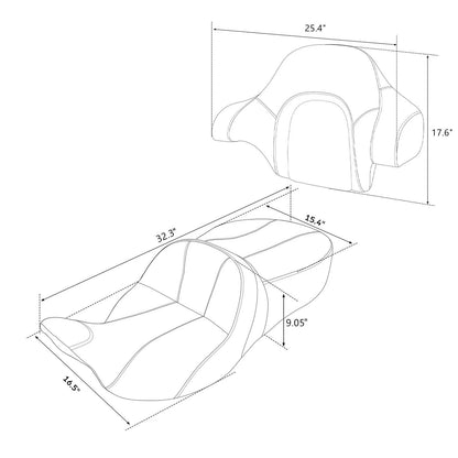 Black 2-Up Driver Passenger Seat Backrest for Harley Touring (2014-2023)