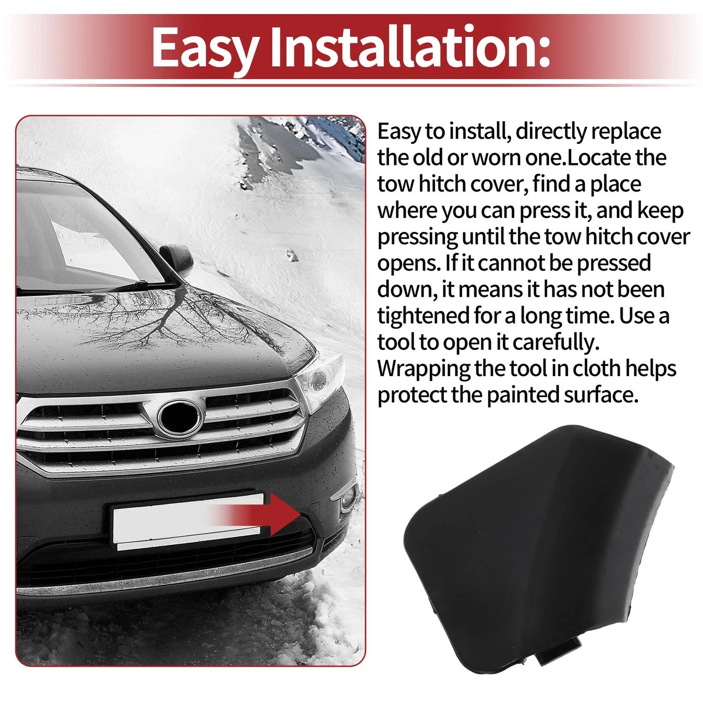 Left Front Tow Hook Cover Cap for Toyota Highlander (2014-2019) - Black 1 x