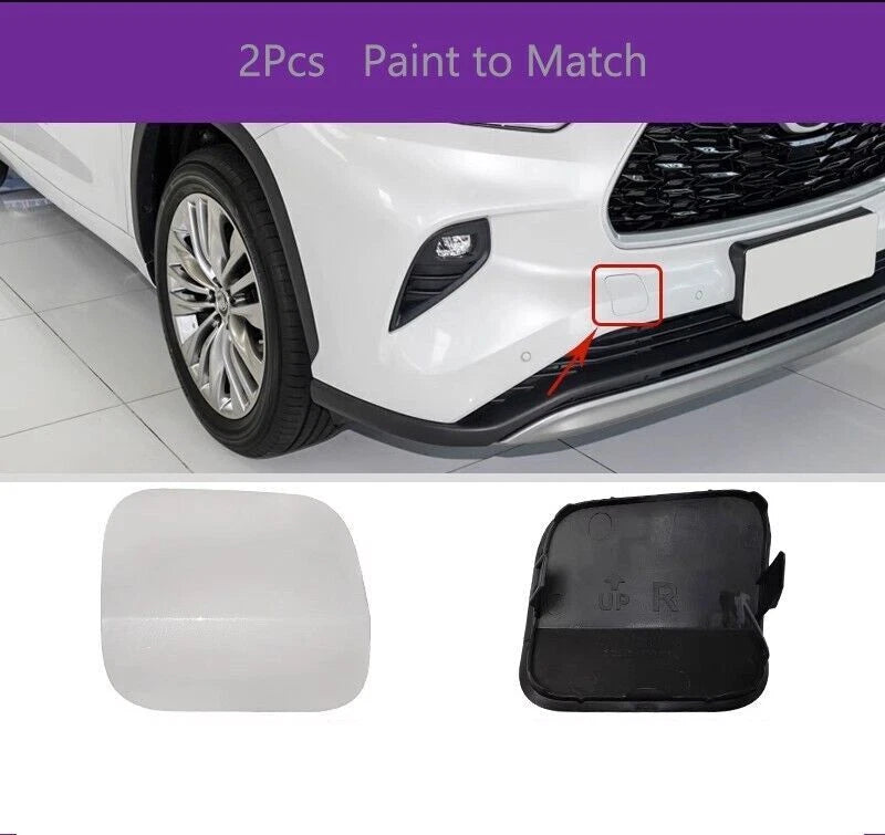 2 x Pearl White Tow Eye Hook Cover Cap for Toyota Highlander (2020–2023)