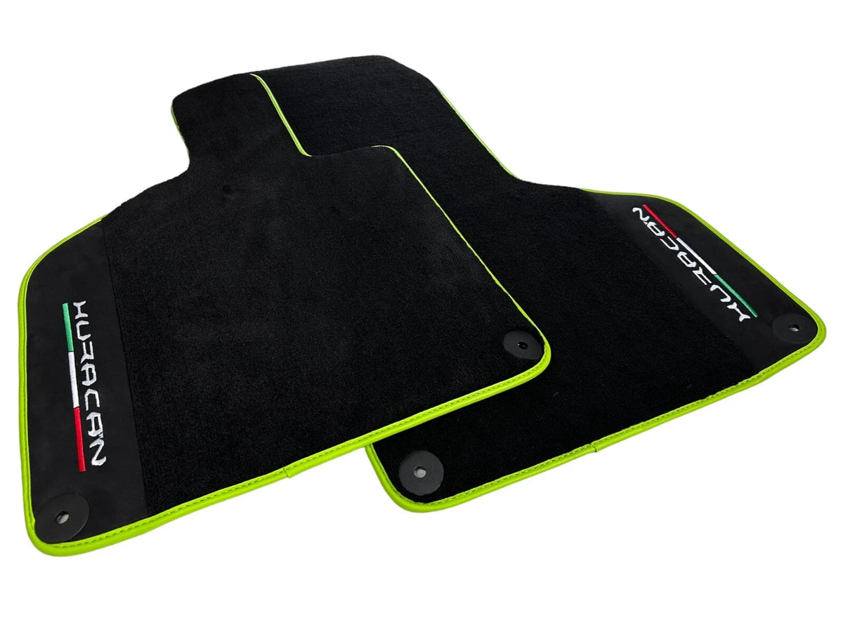 Black Floor Mats for Lamborghini Huracan with Alcantara Leather & Green Trim