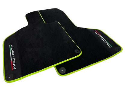 Black Floor Mats for Lamborghini Huracan with Alcantara Leather & Green Trim