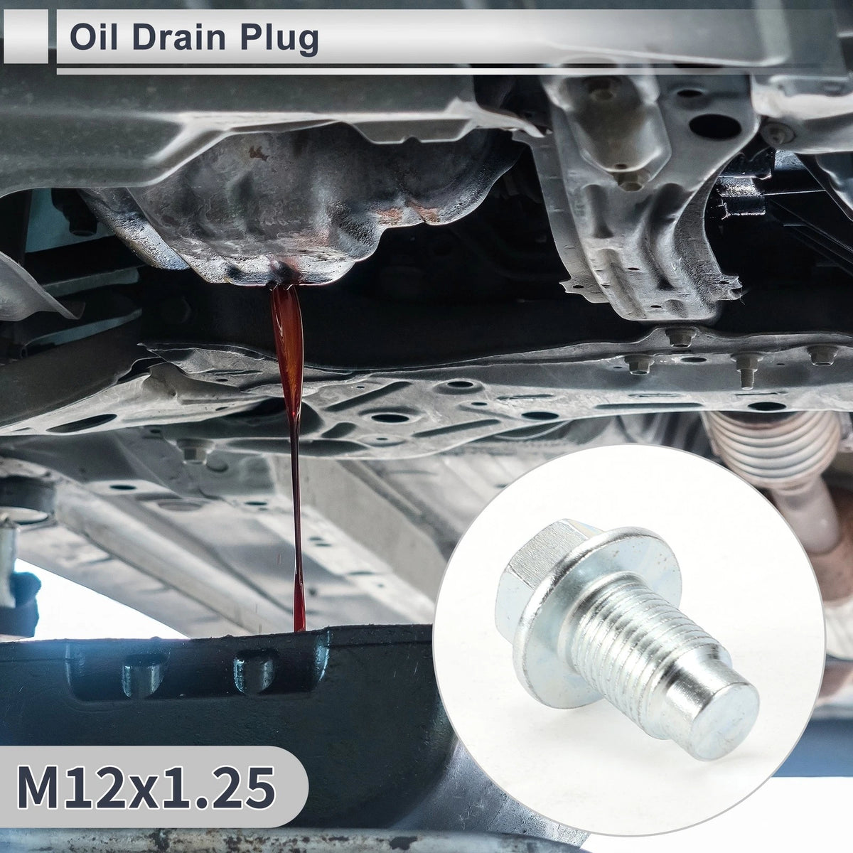 M12x1.25 1.14" Height Engine Oil Drain Plug W/Gasket for Car Motorcycle
