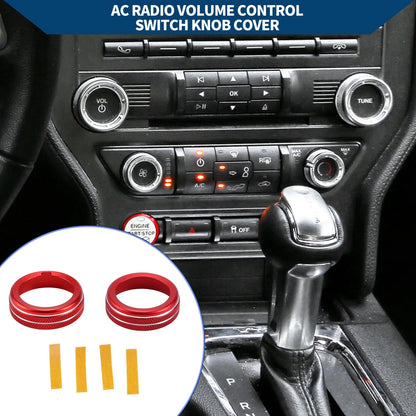 AC Climate Switch Knob Cover Ring for Ford Mustang (2015-2021) - 2 Pcs Red