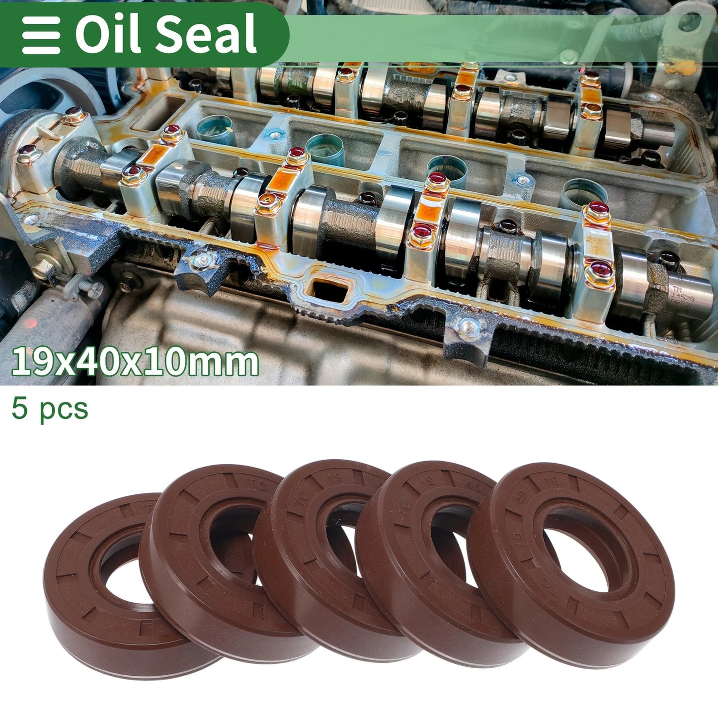 Oil Seal / 19x40x10mm / Rotary Shaft Seal FKM Brown 5 Pcs for Make Model