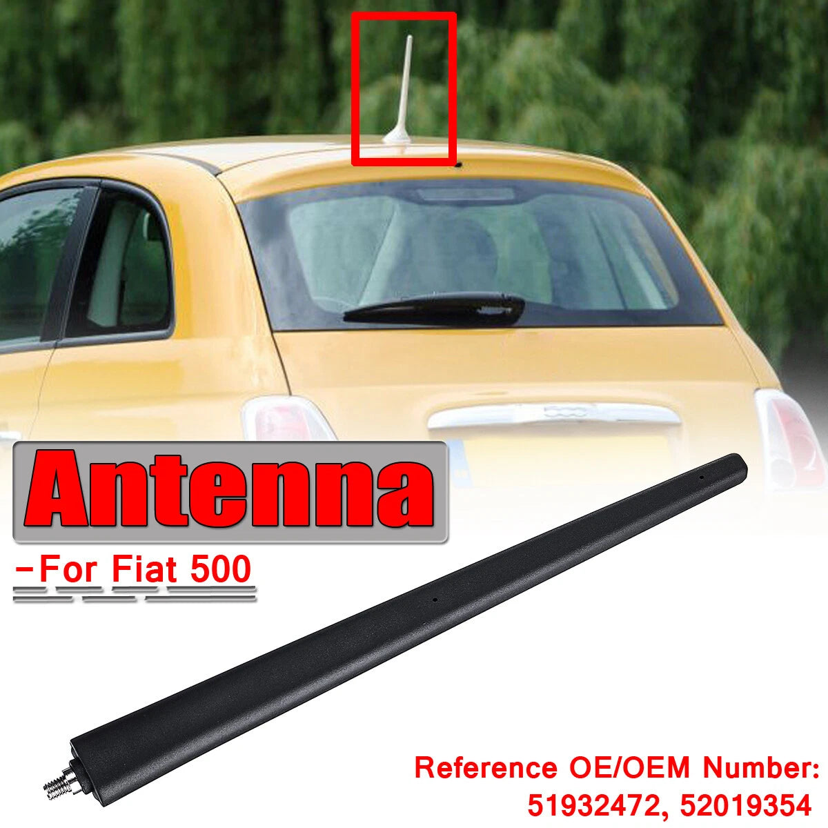 Black Short Antenna Aerial Mast for Fiat 500 (2012–2019)
