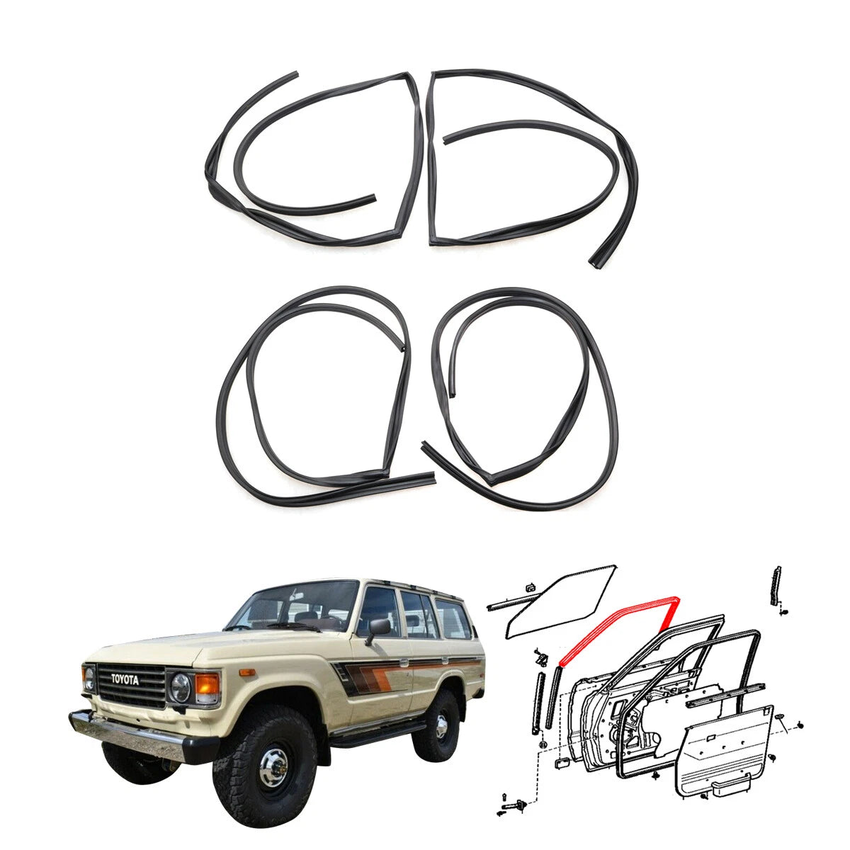 Door Glass Run Channel Set for Toyota Land Cruiser J60 FJ61 FJ62 HJ60 1980-1990