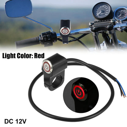 7/8 22mm Handlebar Control Horn Start Switch with Lock Red Light for Motorcycle