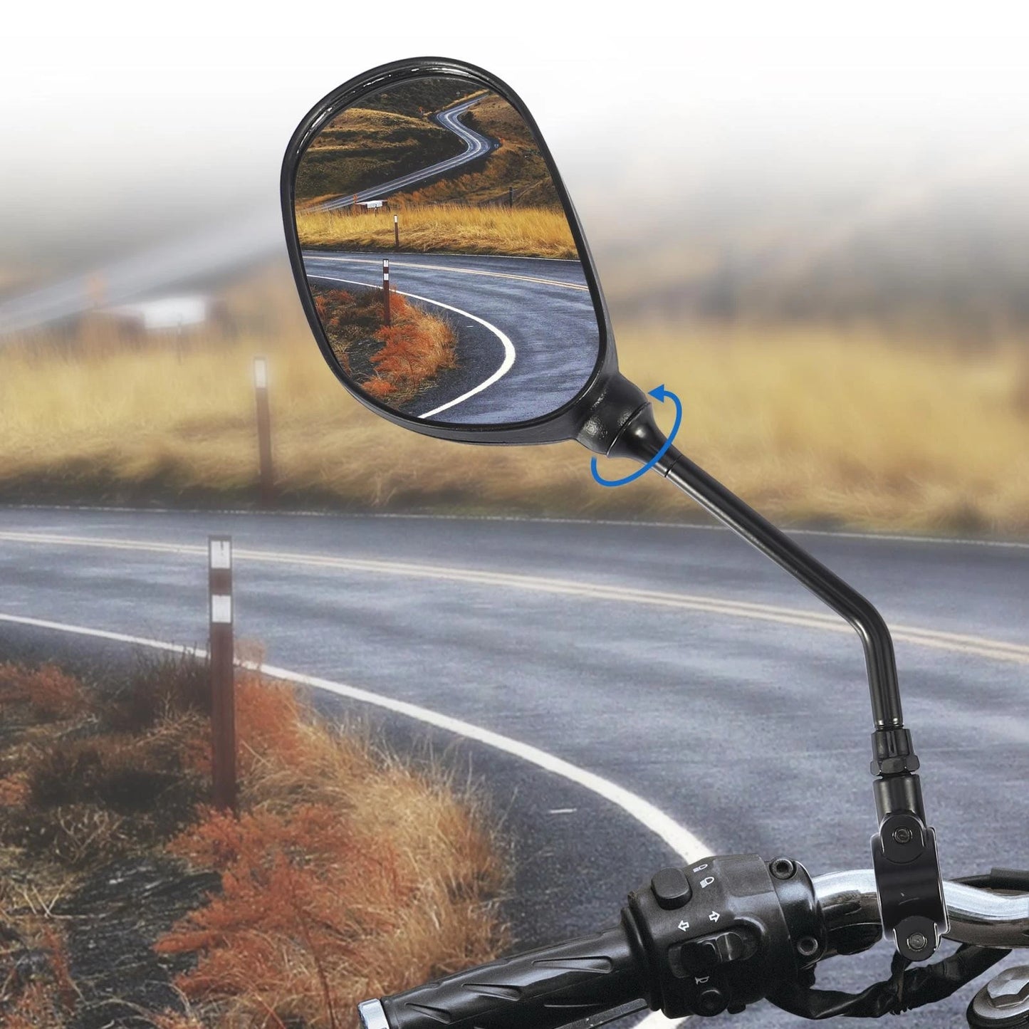 Rear View Side Mirrors / 10mm / 7/8"-22mm Handlebar Clamp for ATV Scooter