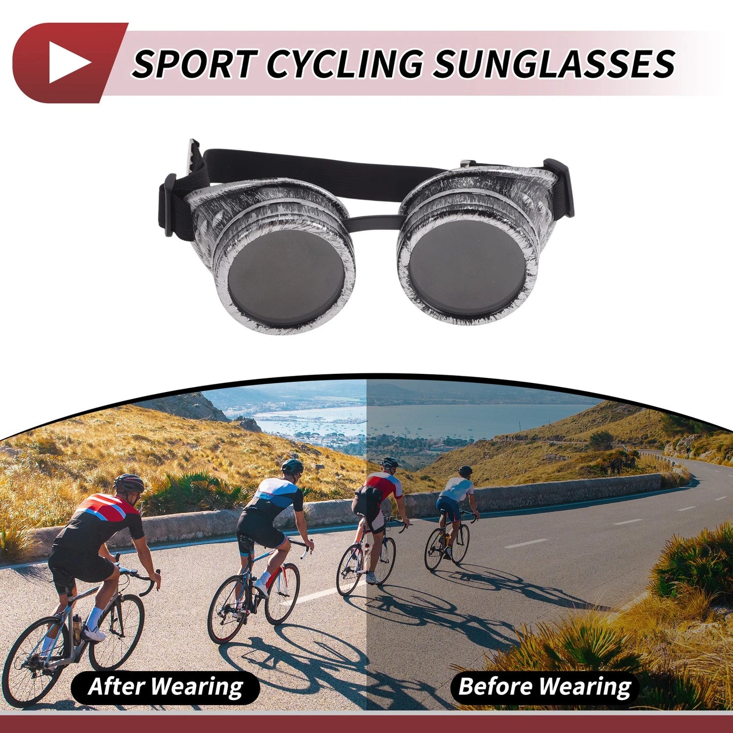 1 Pc Motorcycle Goggles Black Lens Silver Tone Frame Glass ABS for Universal