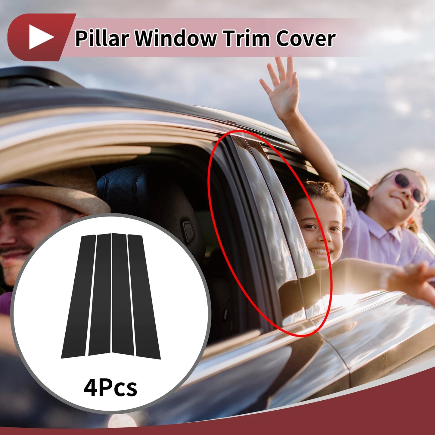 4 Pcs Car Door Pillar Window Trim for Honda City (2003-2008) Black