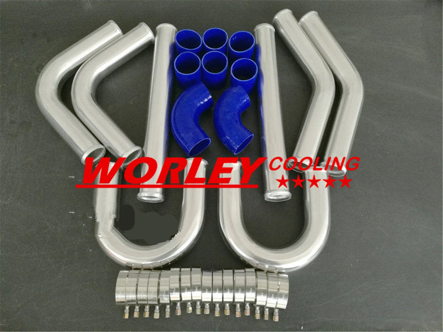76mm Aluminum Intercooler Turbo Piping + Blue Hose Kits for CA-3