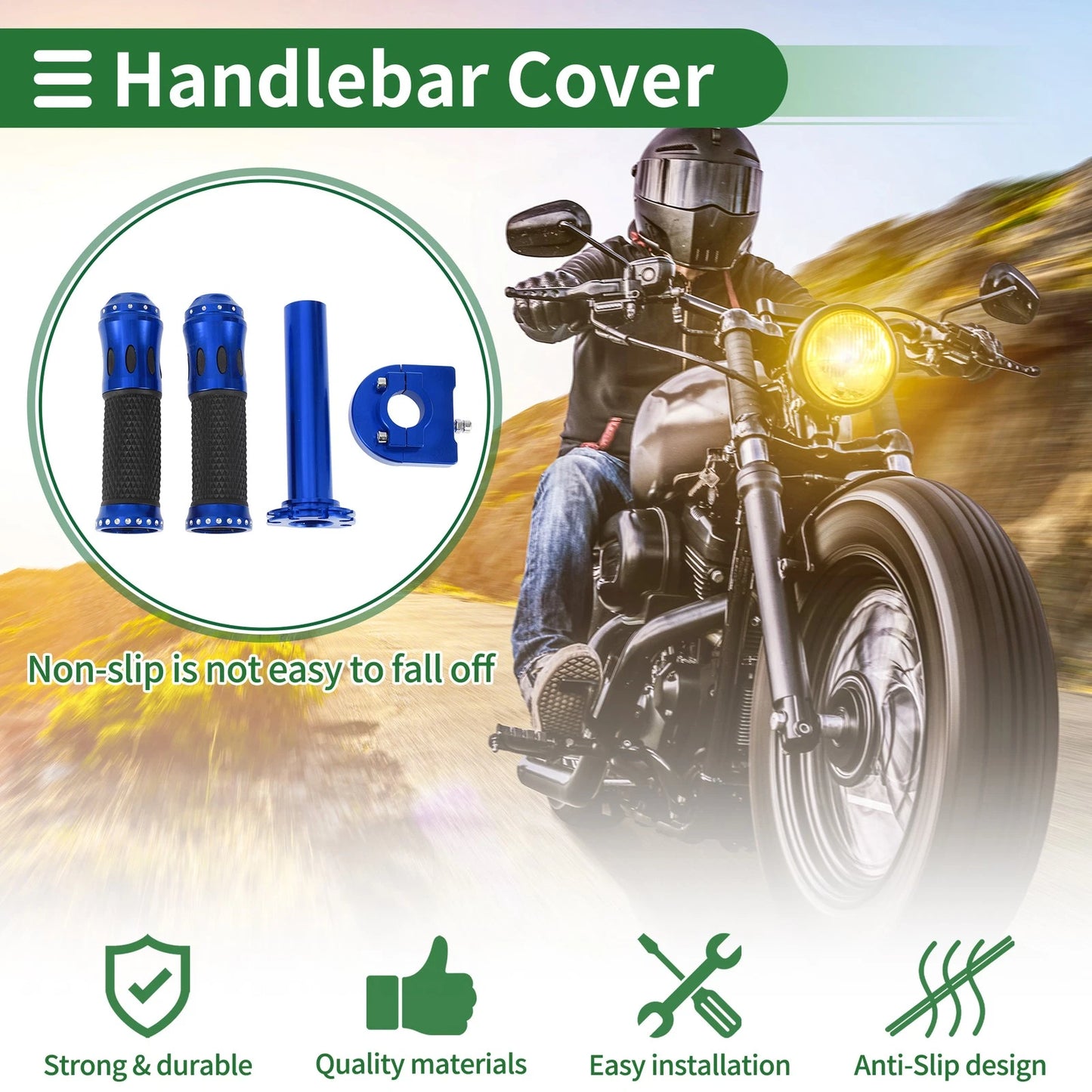 7/8" 22mm Hand Grips Cover Kit Handlebar Rhombus Pattern Blue for Motorcycle