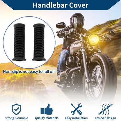 7/8 22mm Hand Grips Cover Rubber Black 1 pair for Motorcycle