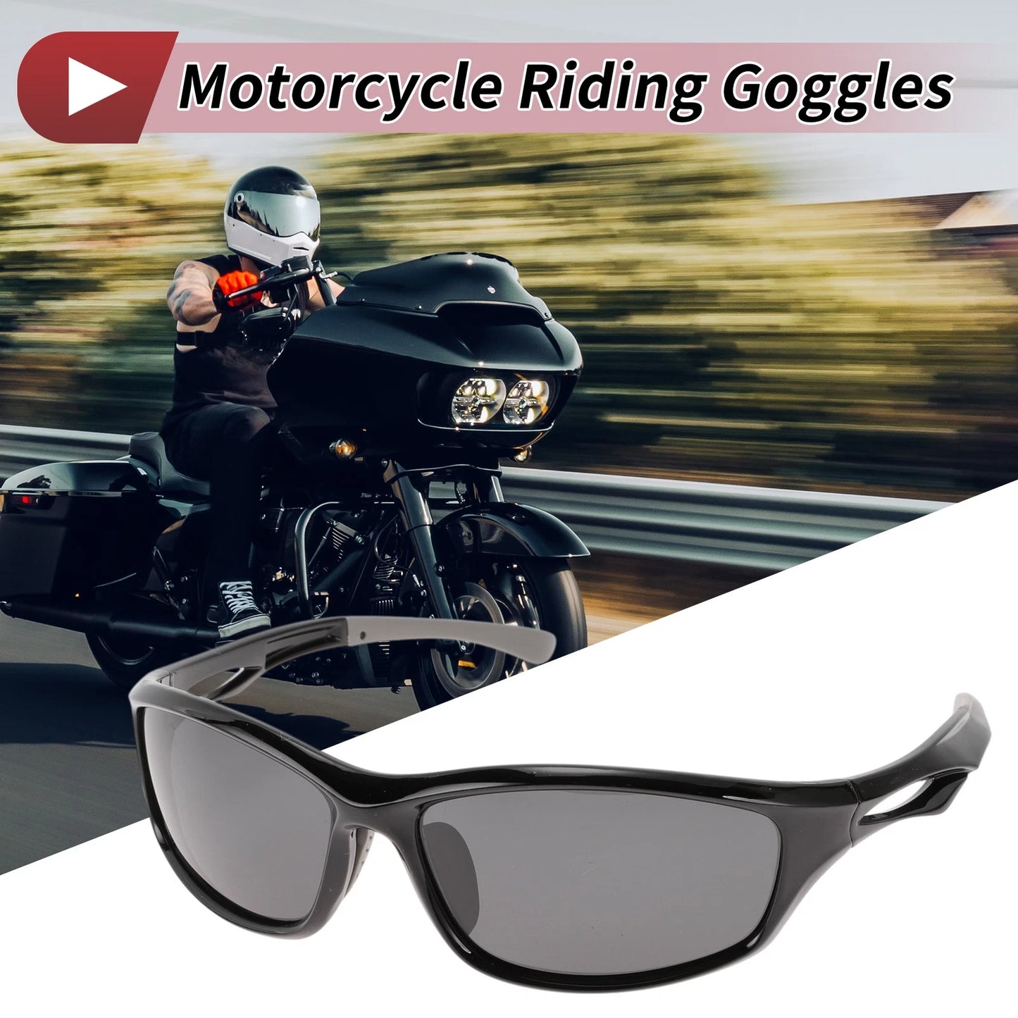Motorcycle Riding Goggles Deep Gray Lens Gloss Black Frame Tri-acetel Cellulose