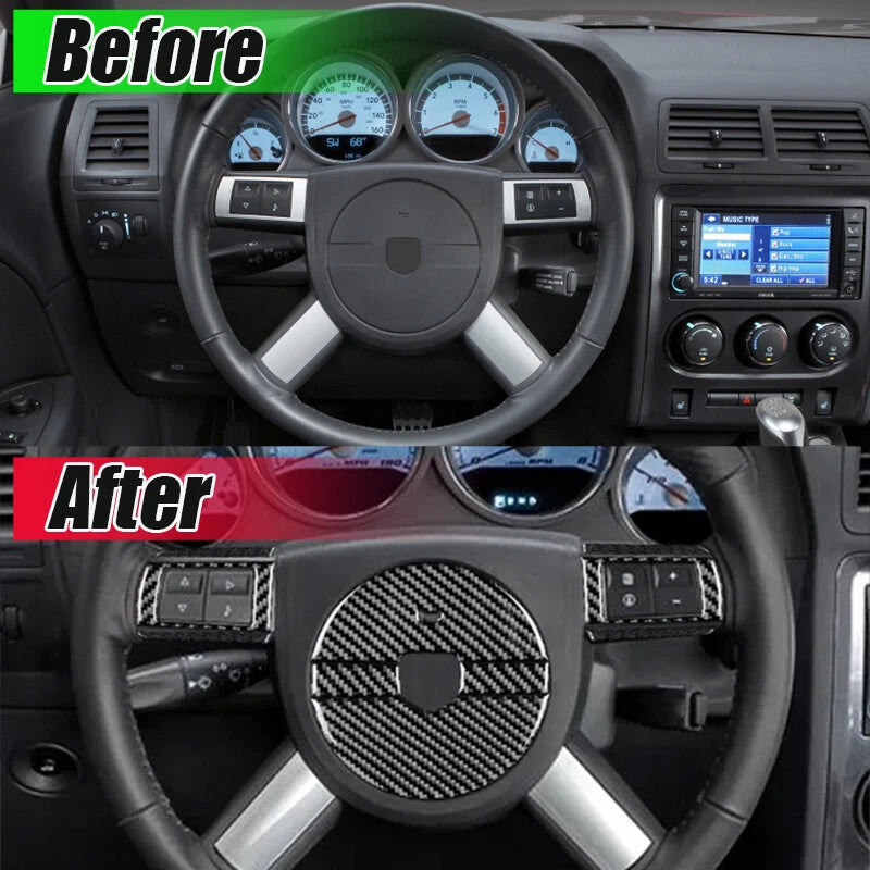 Carbon Fiber Steering Wheel Panel Cover Trim 4 x Pcs for Dodge Challenger (2008-2010)