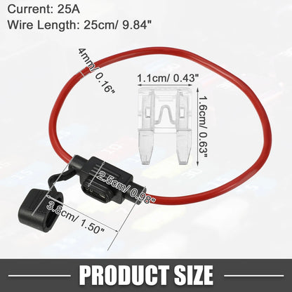 25A Mini Blade Style Fuse & 12 AWG Fuse Holder for Car
