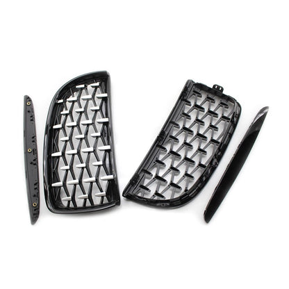 Front Frame & Chrome Grille for BMW E90 2005-2008 Black Pair
