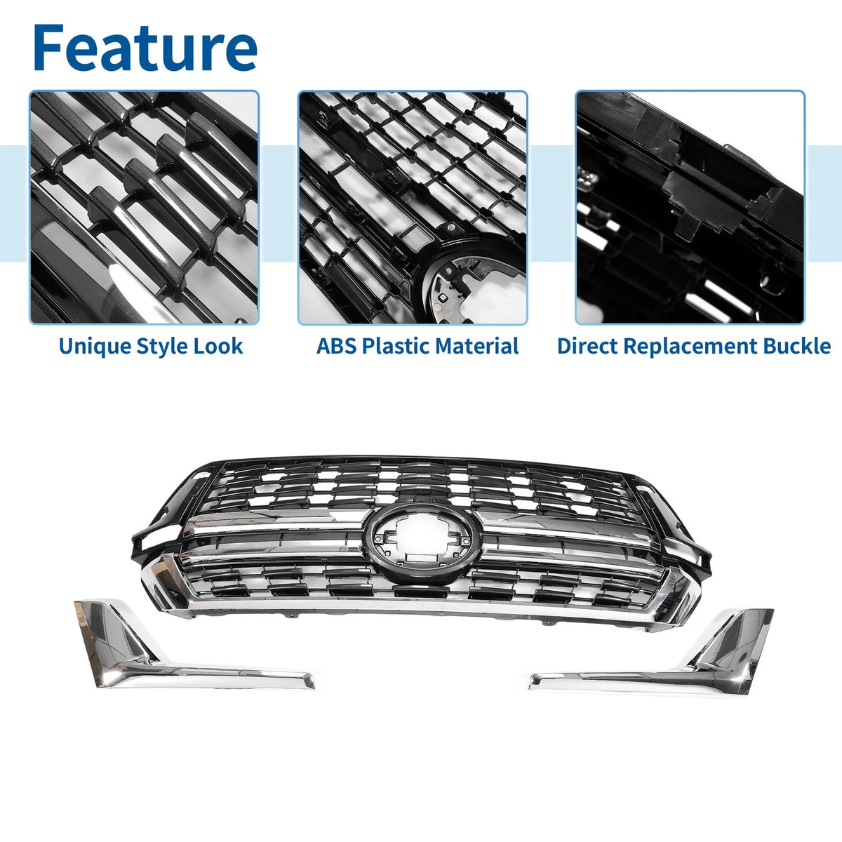 Front Upper Bonnet Bumper Grille for Toyota Land Cruiser LC200 (2016-2020) Black