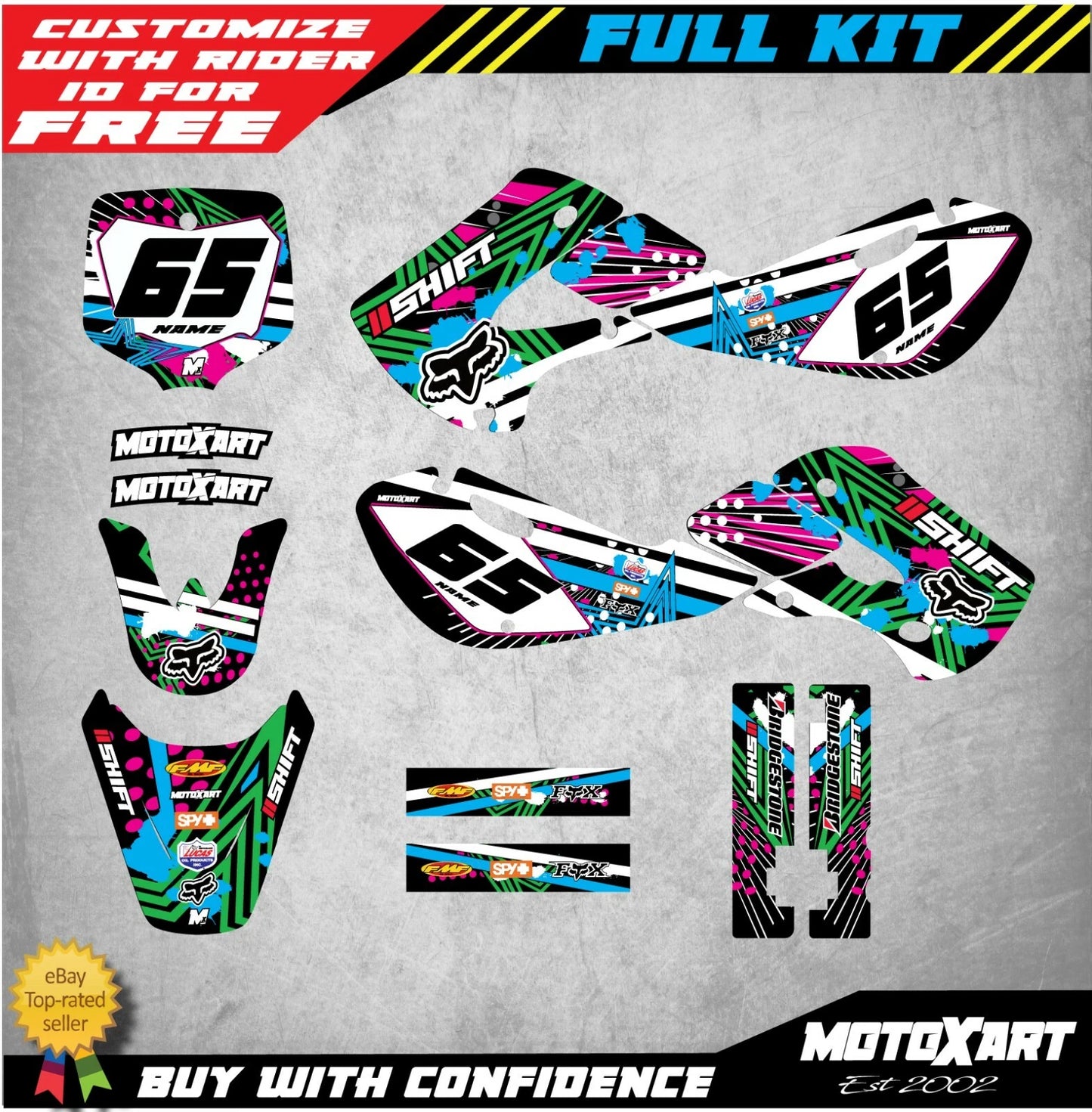 Custom Graphics Kit for Kawasaki KX 65 (2000-2019) Decals