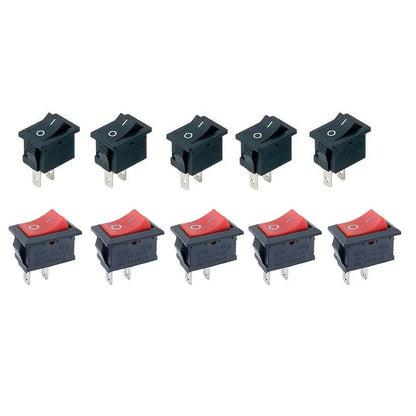 Mini Rocker Switch 2 Pin ON/OFF SPST 6A 125VAC for Car/Boat - 10PCS