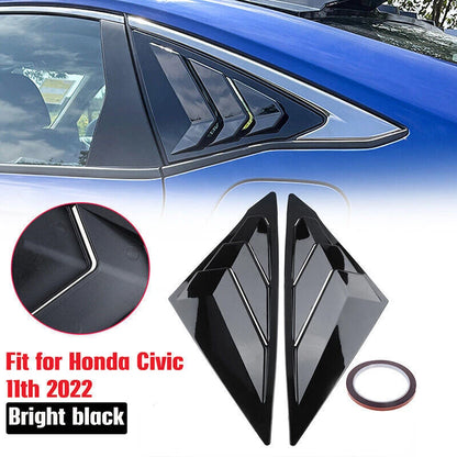 2 x Side Window Louver Vent Covers for 2022 Honda Civic Sedan Glossy Black
