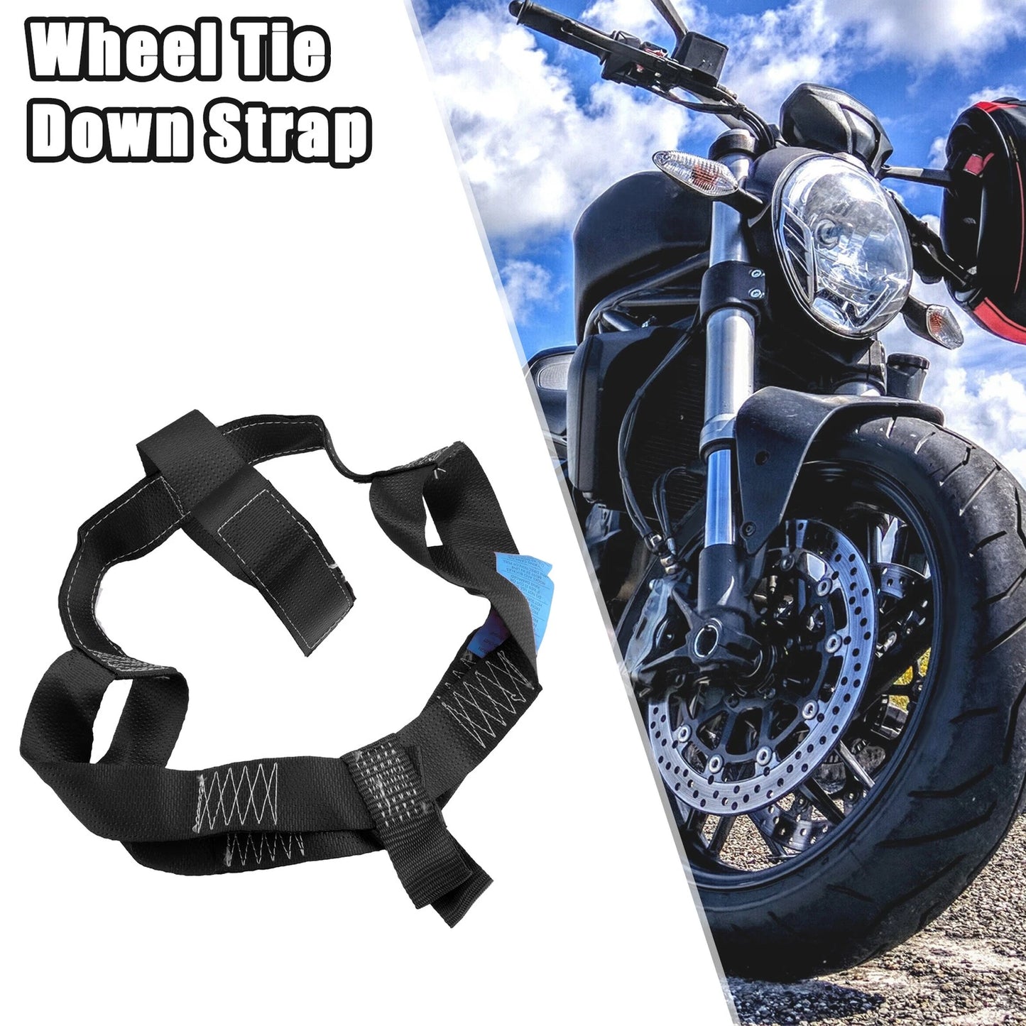 Rear Wheel Transport Tie Down Strap for Motorcycle Universal Nylon Black