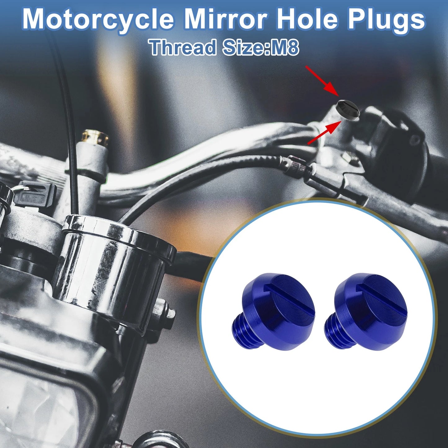 Mirror Hole Plugs Left Hand M8x1.25 Screws Blue for Motorcycle