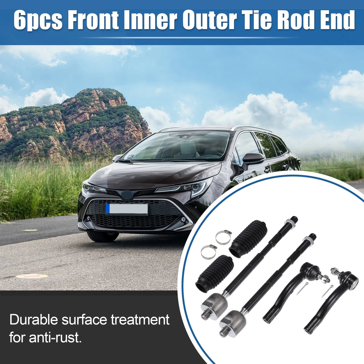 6 x Front Inner Outer Tie Rod End Links Drag Link for Toyota Corolla (03-08)