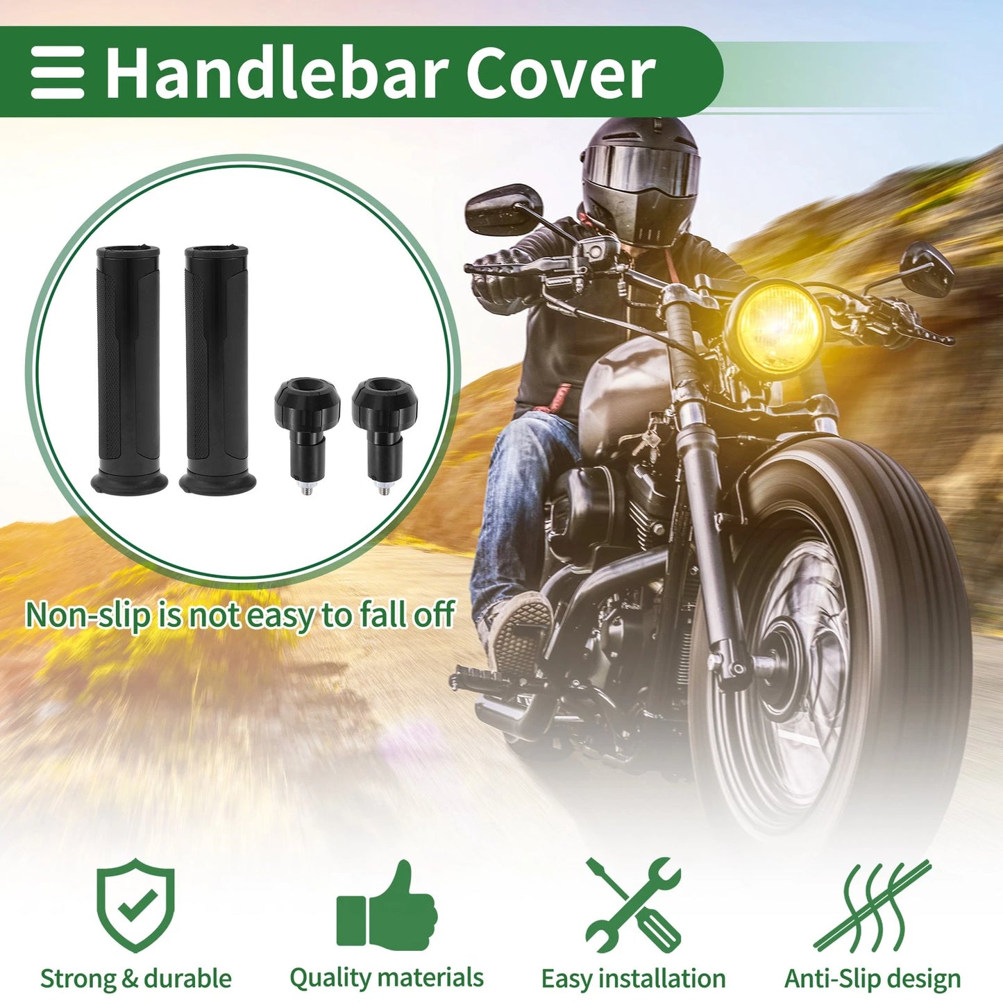 7/8" 22mm Hand Grips Cover for Motorcycle Handlebar Rubber Black