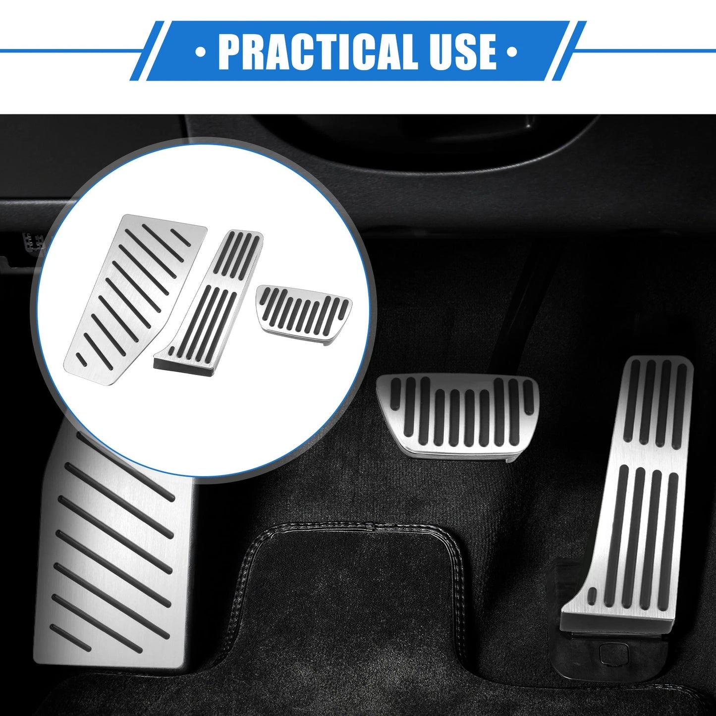 3 Pcs Gas Accelerator Brake Foot Rest Pedal Cover for Toyota RAV4 Silver Tone