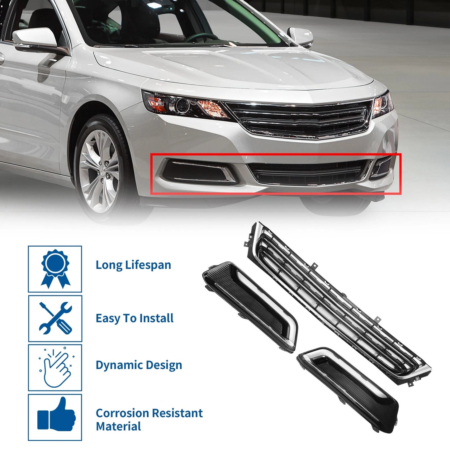 1 Set Front Lower Bumper Grille for Chevrolet Impala Chrome Silver Tone