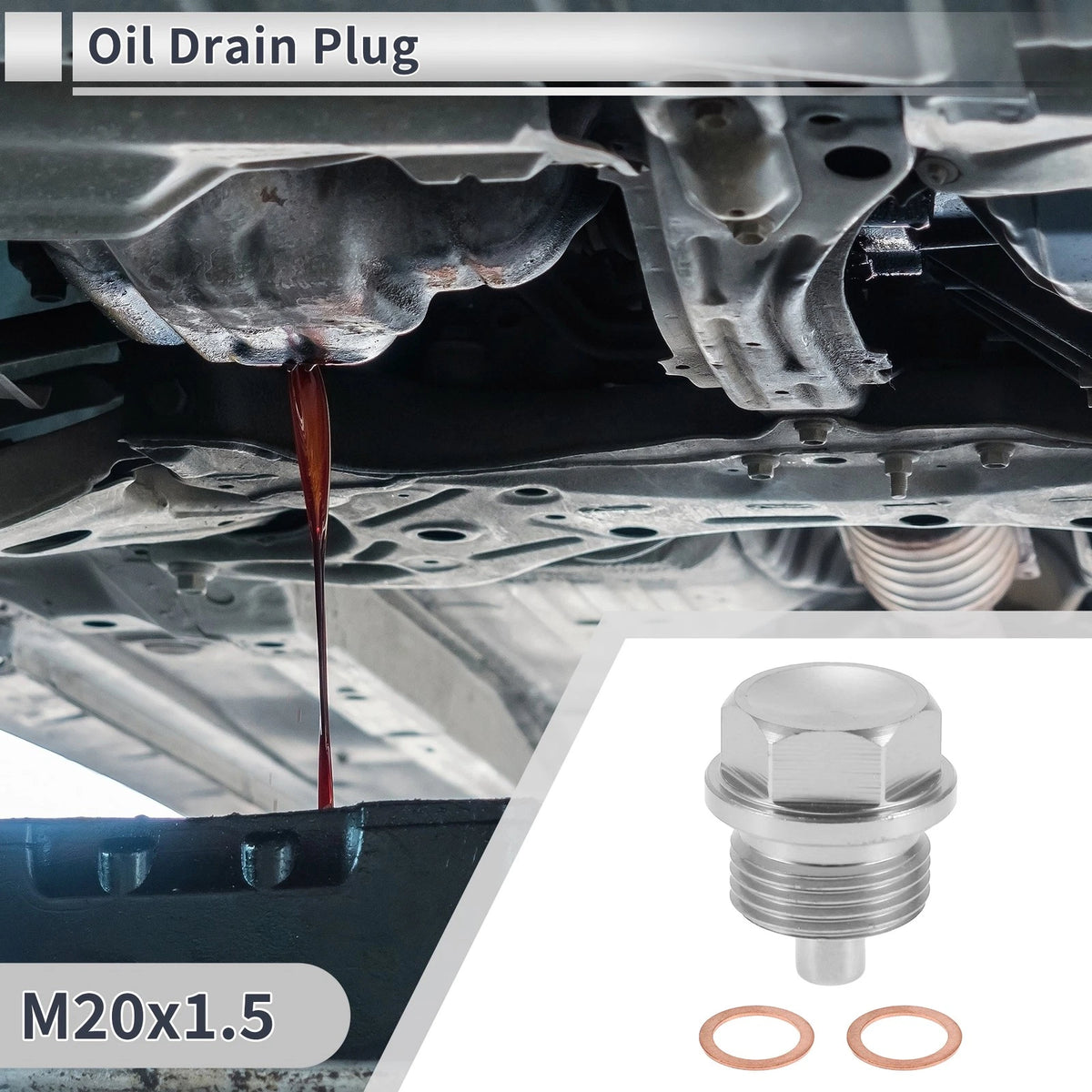 1 x Set M20x1.5 Engine Oil Drain Plug W/Gasket for Car/Motorcycle Silver Tone
