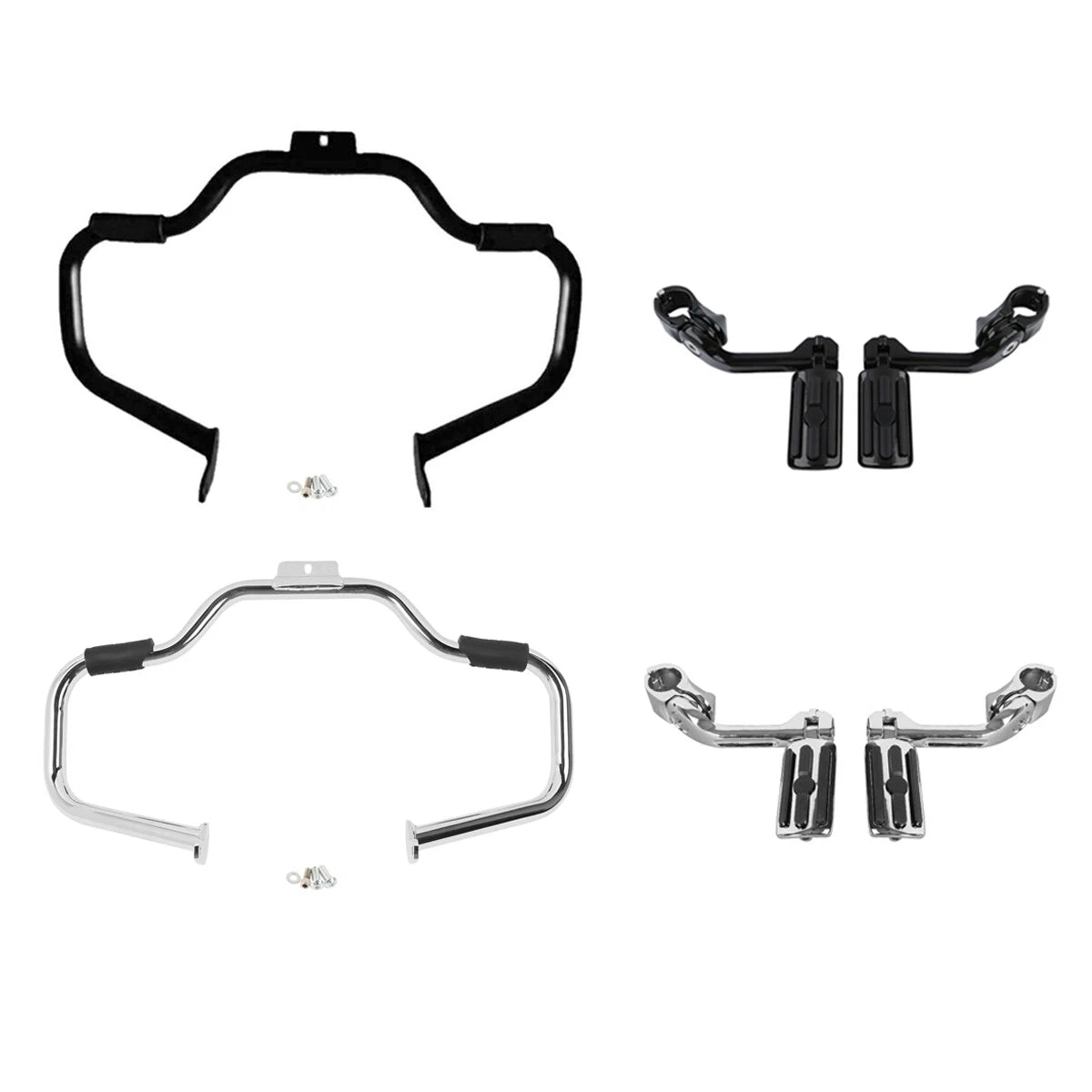Mustache Engine Guard Crash Bar Footpegs Clamps for Harley Softail (2000-2017)
