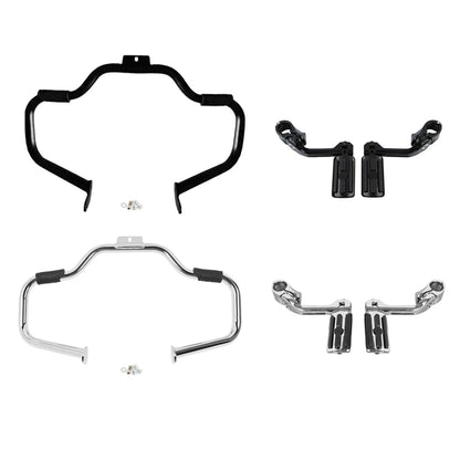 Mustache Engine Guard Crash Bar Footpegs Clamps for Harley Softail (2000-2017)