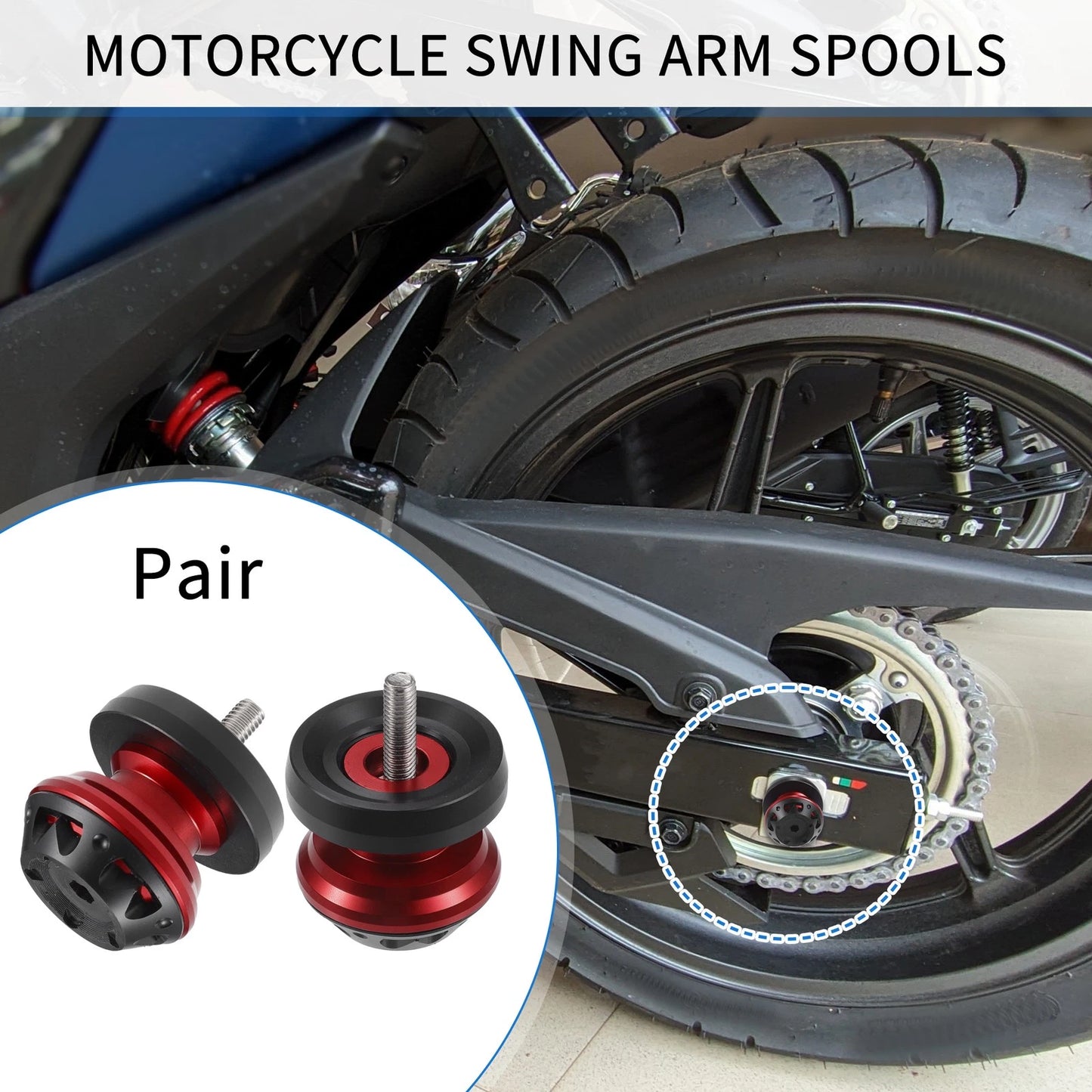 1 x Pair Swingarm Spool 6mm CNC Swing Arm Sliders Stand Red for Motorbike