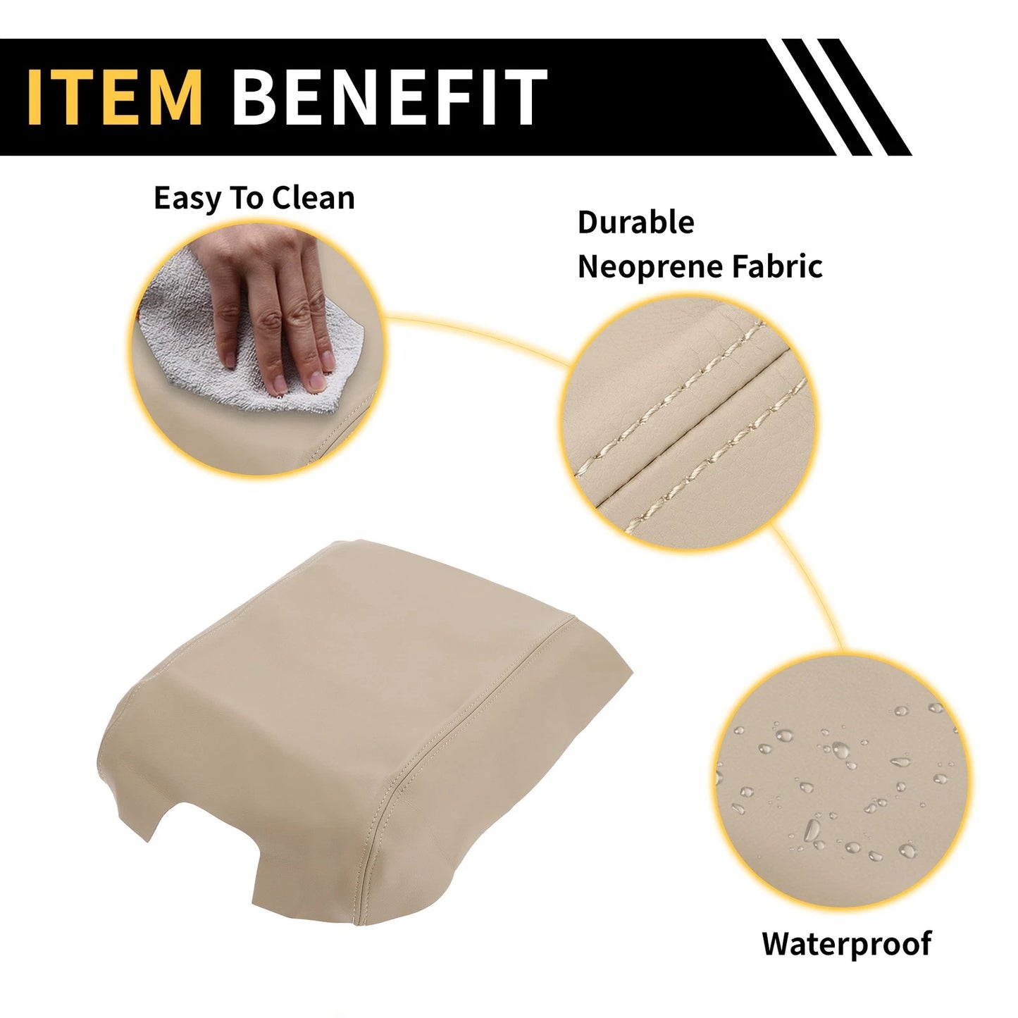 Console Lid Armrest Cover for Ford F-150 2015-2020 Microfiber Leather Beige