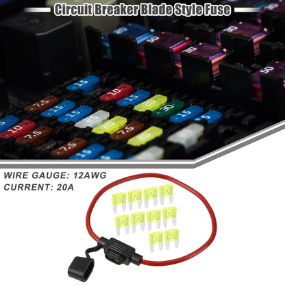20A Mini Blade Style Fuse Set with 12 AWG Holder for Car