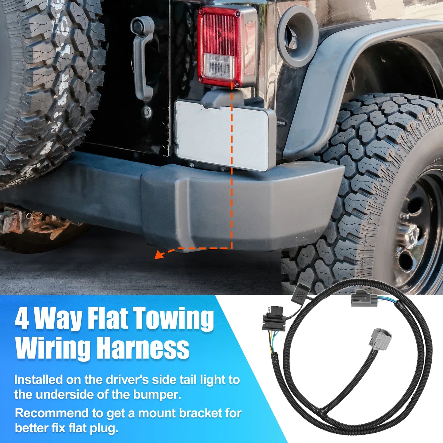 65 Inch Trailer Hitch Wiring Harness for Jeep Wrangler 2x & 4x Door (2007-2017)