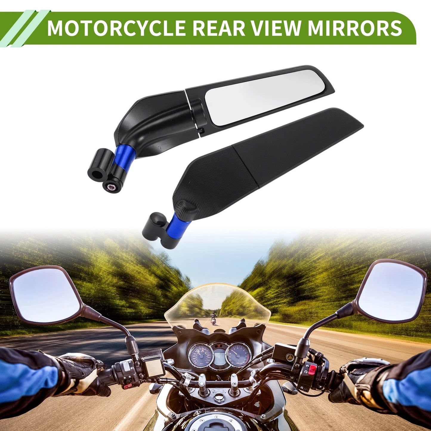 1set M8/M10 Motorcycle Rear View Mirror Blue Aluminum Alloy for Motorcycle
