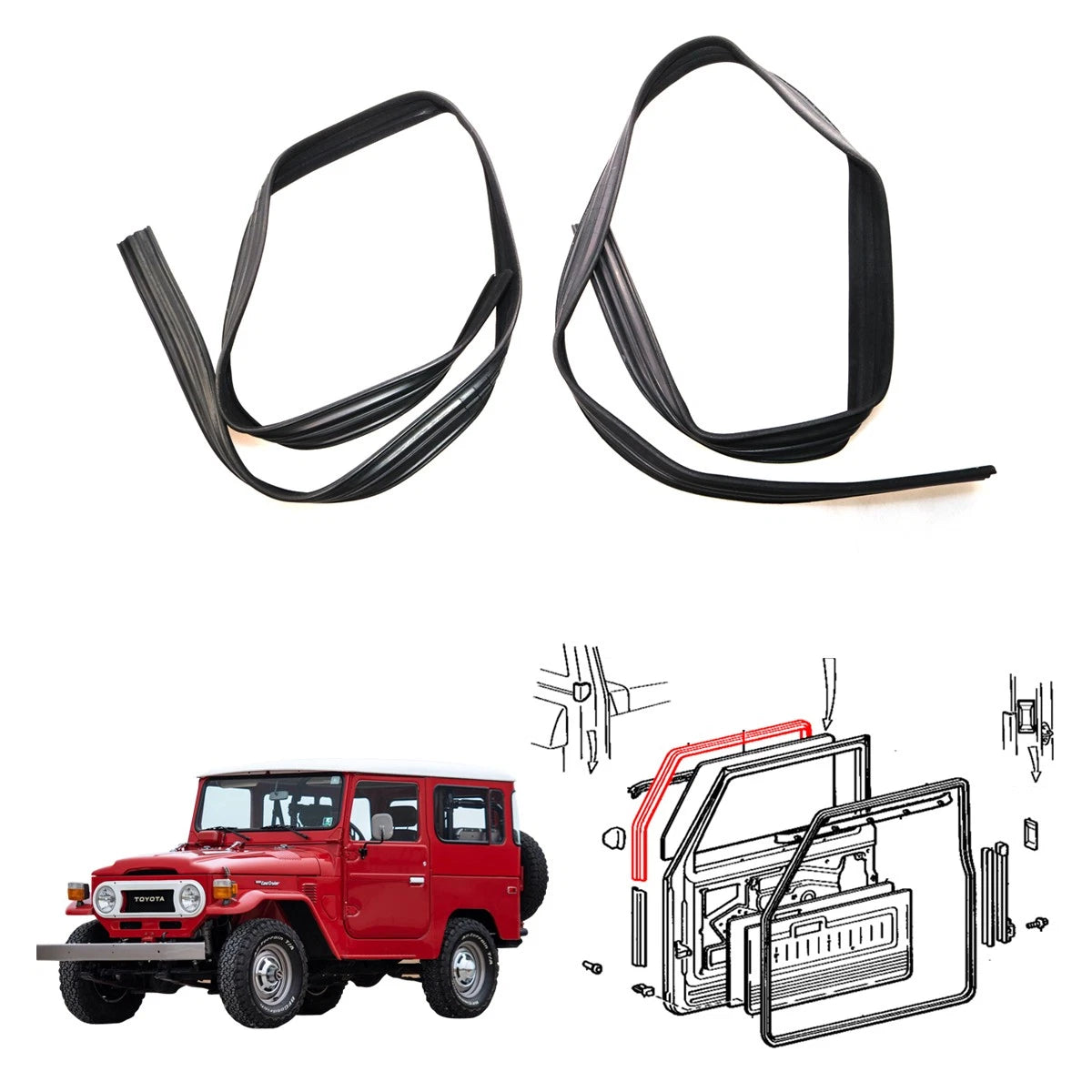 Front Door Glass Run Set for Toyota Land Cruiser J40 BJ44 BJ46 FJ43 HJ45 1960-1984