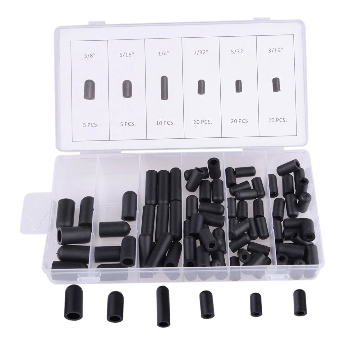 80pcs Rubber Carburetor & Vacuum Cap Assortment 3/16" - 7/32" for Cars