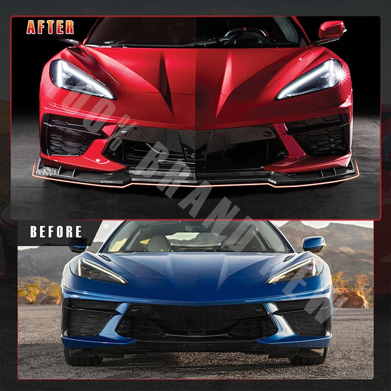 Front Bumper Skirt Lip Spoiler Splitter Kit for 20-Up Chevrolet Corvette C8