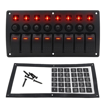 8 Gang Red LED Toggle Rocker Switch Panel for Car RV Marine Boat