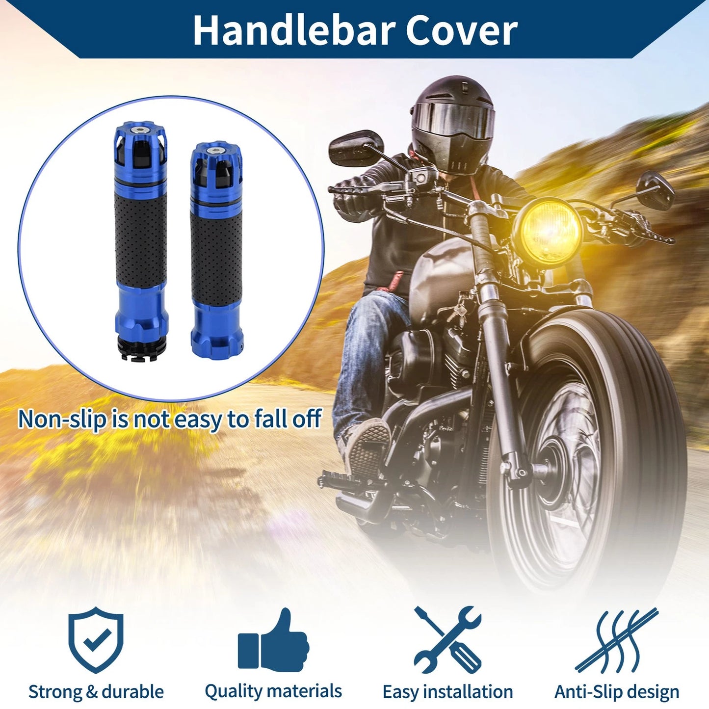 23 x 23 mm Aluminum Hand Grips Cover Blue 1 Pair for Motorcycle
