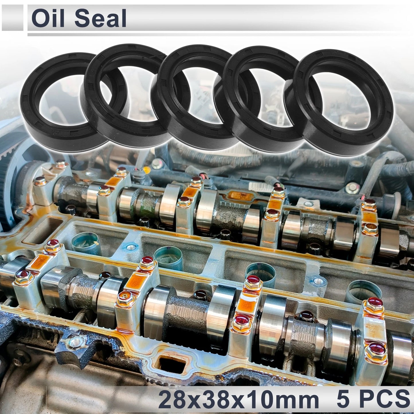 Oil Seal 28x38x10mm Shaft Seal TC Ring Nitrile Rubber Black 5Pcs for Car