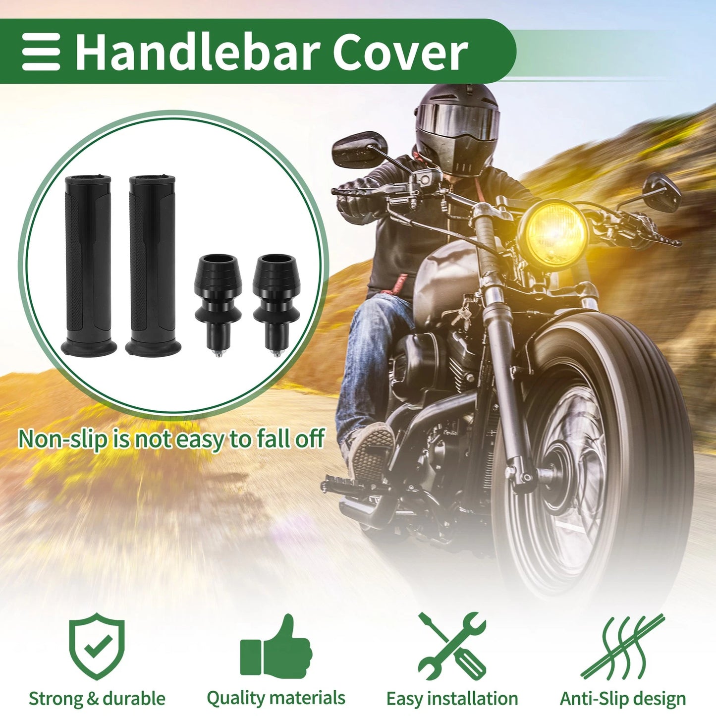 7/8 22mm Hand Grips Rubber Black 1 Set for Motorcycle