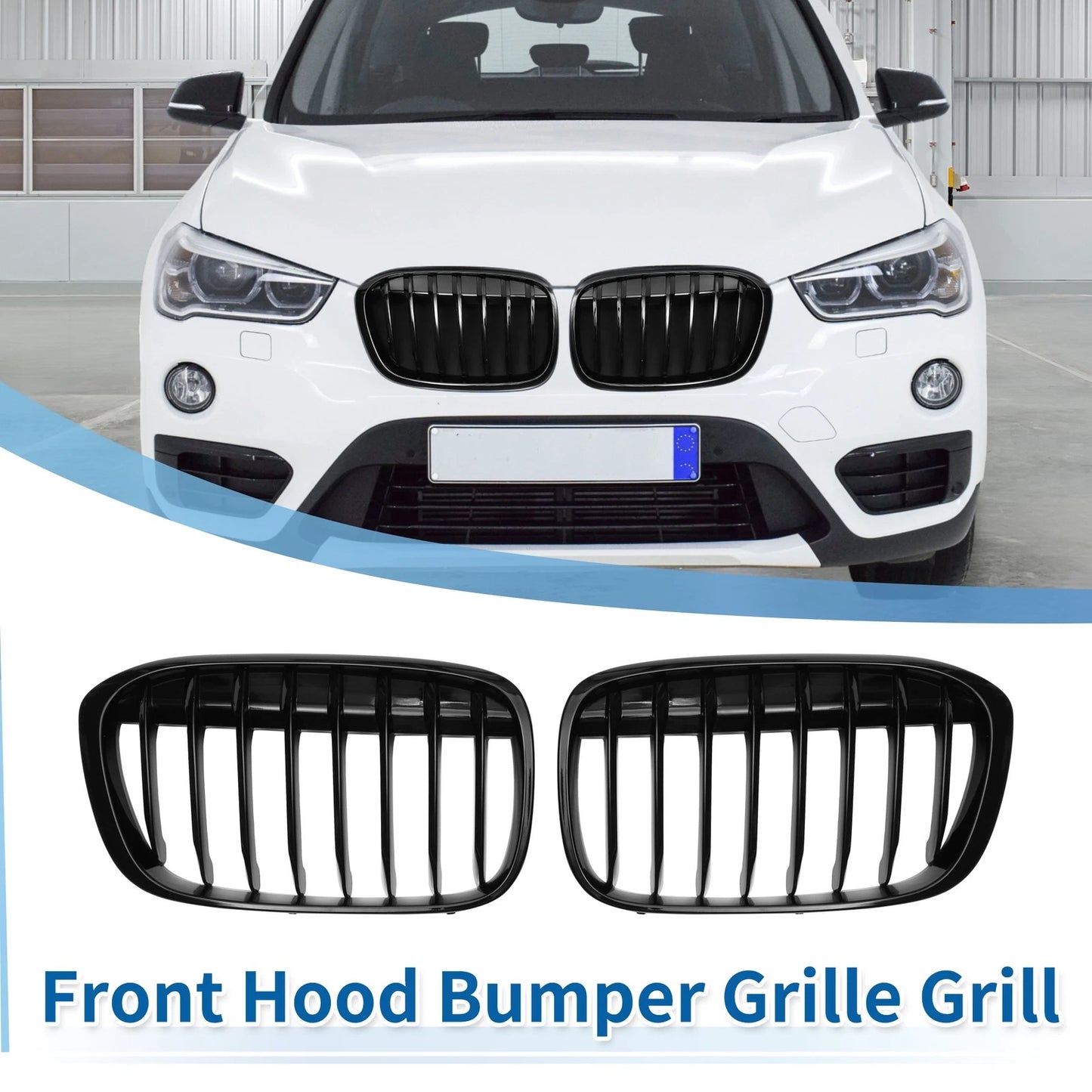 Front Upper Bumper Grille for BMW X1 F48 (2016-2022) Gloss Black