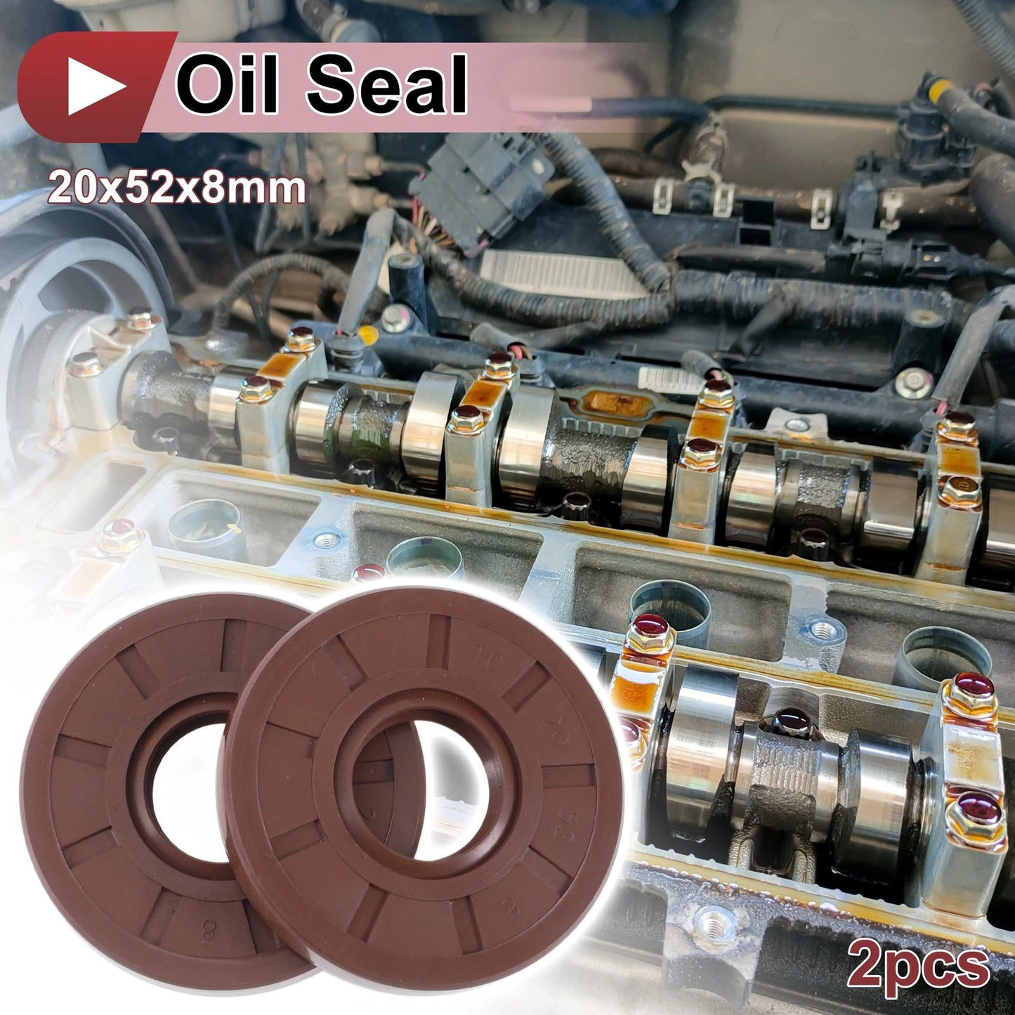 Oil Seal Rotary Shaft Seal FKM Rubber 20x52x8mm Brown 2 x