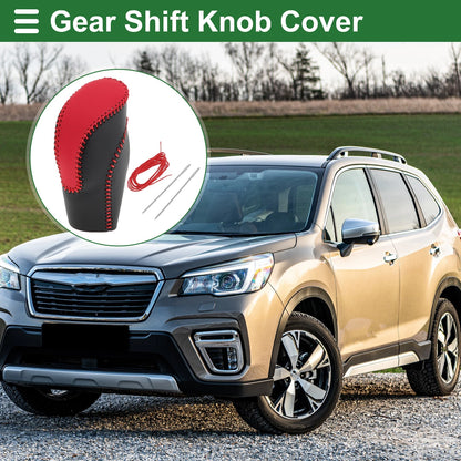Black Red Faux Leather Gear Shift Knob Cover for Subaru Forester (2018-2023)